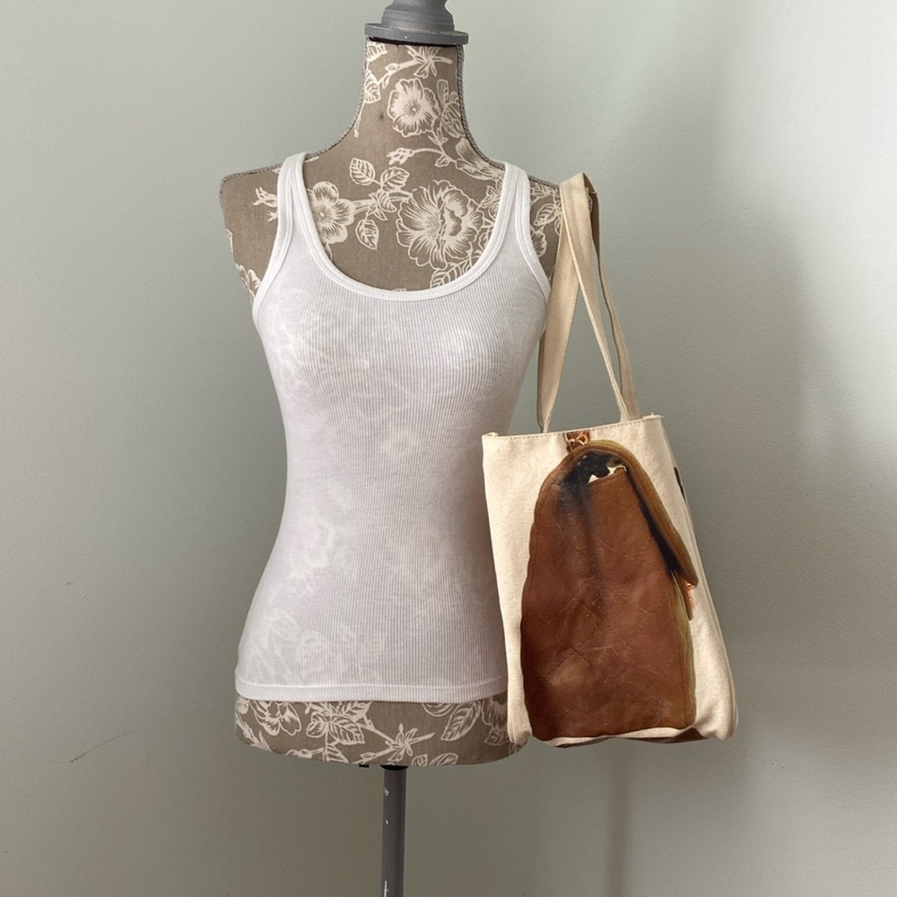 Thursday Friday Canvas Coated Quilt Print Tote Bag Cream Tan Gold - Picture 2 of 16